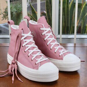 Converse Women's CTAS Lift Hi Sherpa A04256C Rust Pink/Egret Multi Sizes